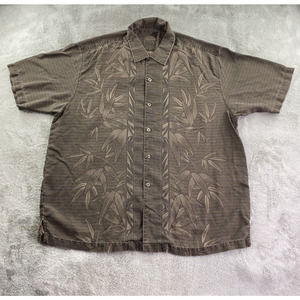 Tommy Bahama Shirt Mens XL Brown Floral Silk Aloha Cigar Camp Lounge Vacation